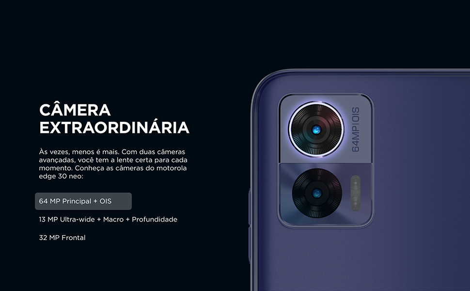 Detalhes das câmeras do Motorola Edge 30 Neo.